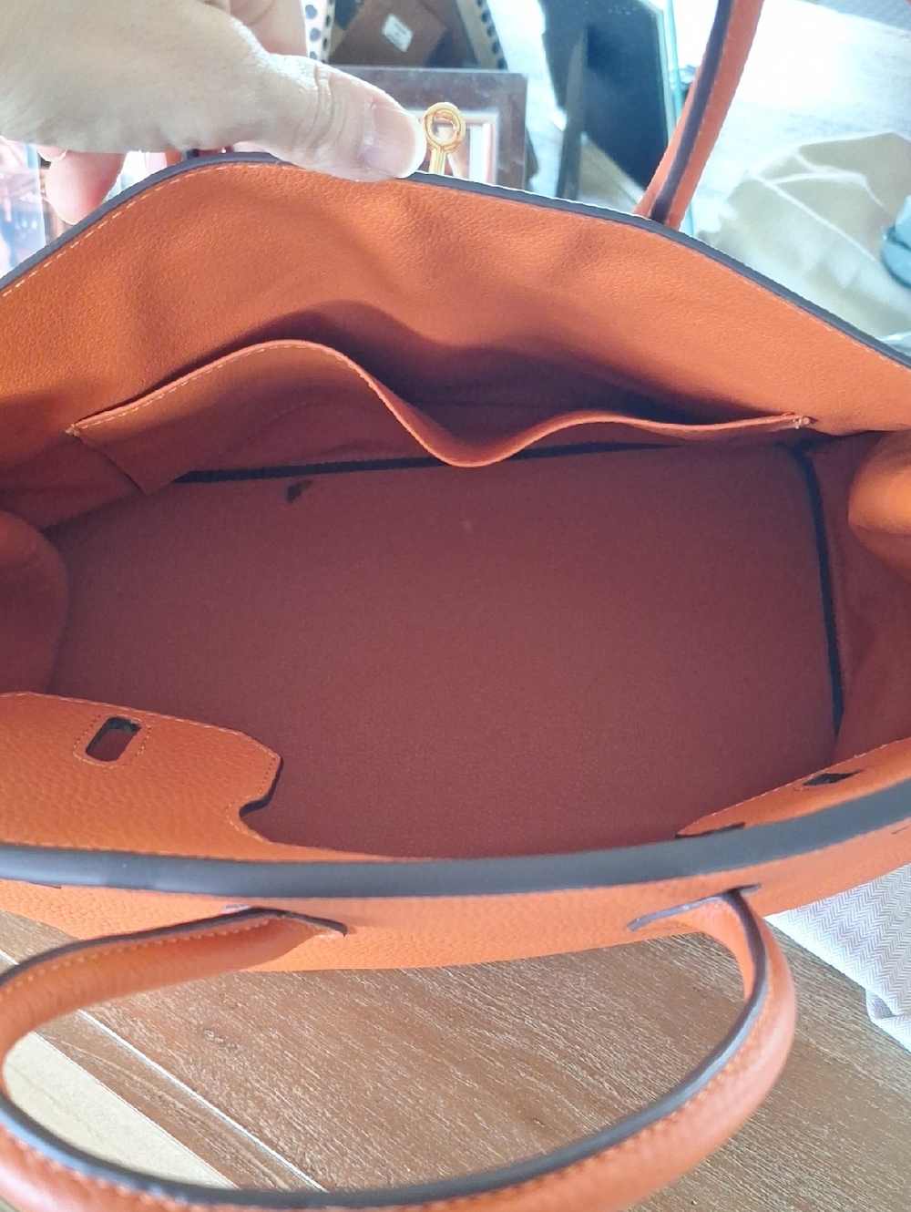 Orange Togo Leather Top-Handle Tote - Picture 5 of 7